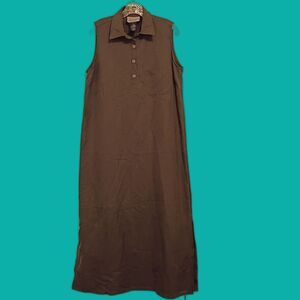 Vintage Green Directives Sleeveless Maxi Dress Button Up Collared Lagenlook L